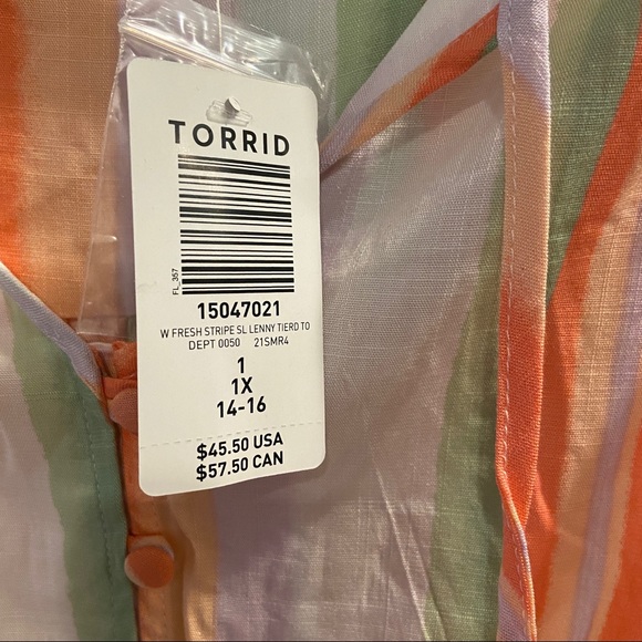 NWT torrid Striped Tiered Tank - Size 1 (14/16) - Orange/Peach/White - Picture 9 of 9
